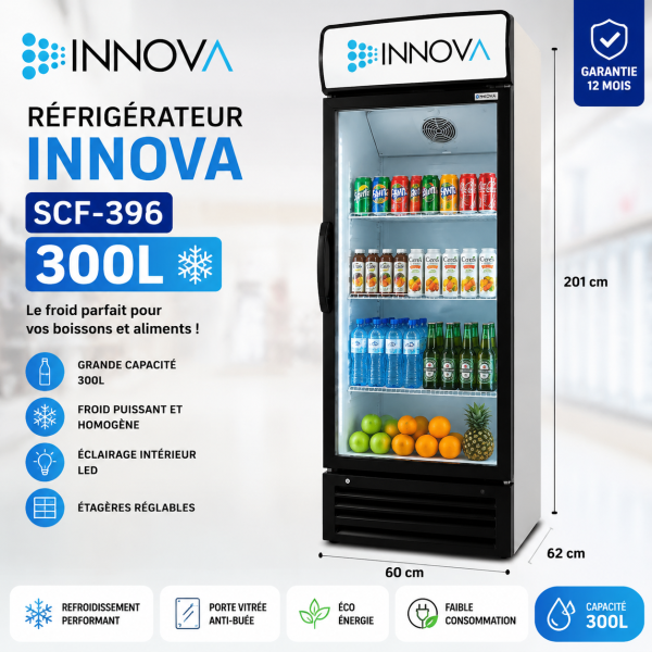 INNOVA SCF396 Réfrigérateur Vitré 300L Neuf 1an Garantie